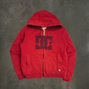 Y2K DC Shoe Co. Sherpa Lined Zip Up Hoodie Faded Red (DAMAGED)